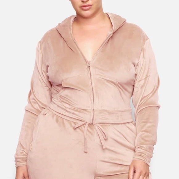 Skims pink(dusk) cropped velour hoodie - Picture 2 of 5